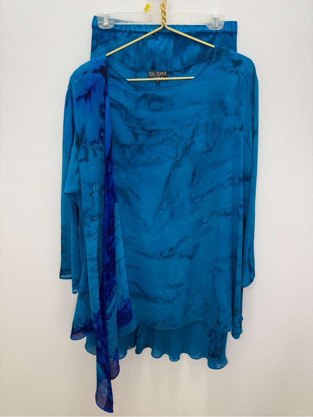 Vintage Silk Bijoux L Blue Wearable Art 2 Piece Maxi Skirt Set